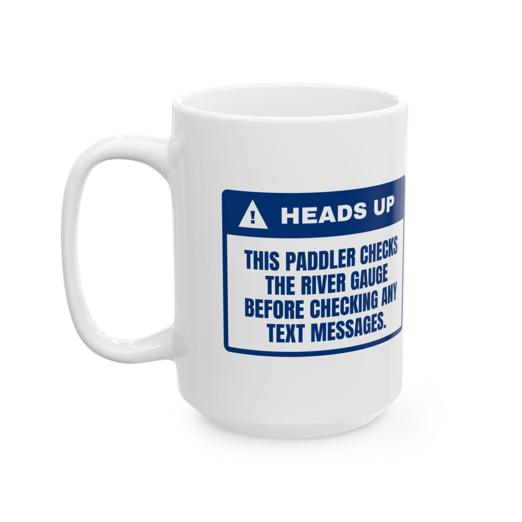 Funny Kayaking Coffee Mug Checks The River Gauge Before Texts