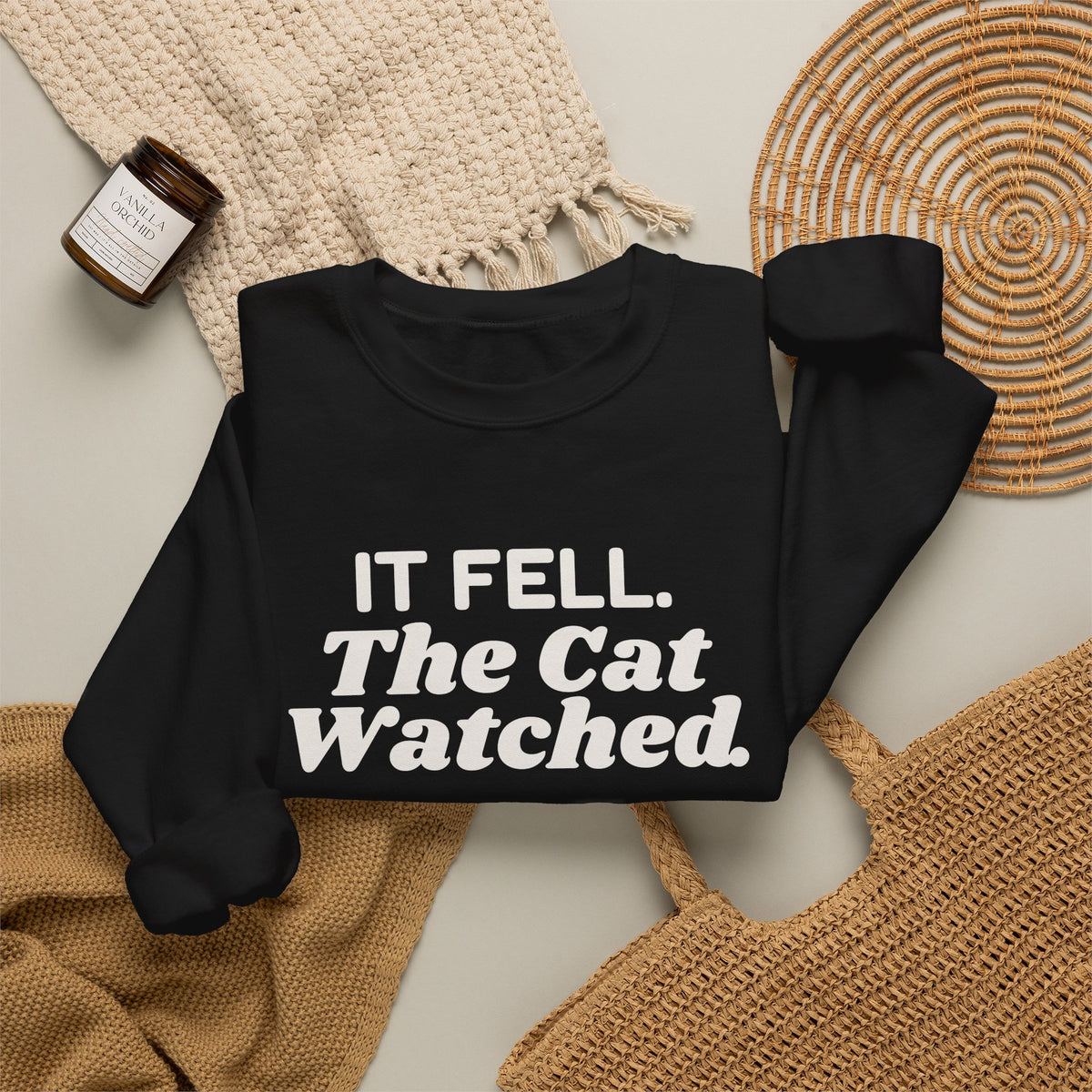 Funny Christmas Cat Sweatshirt It Fell The Cat Watched