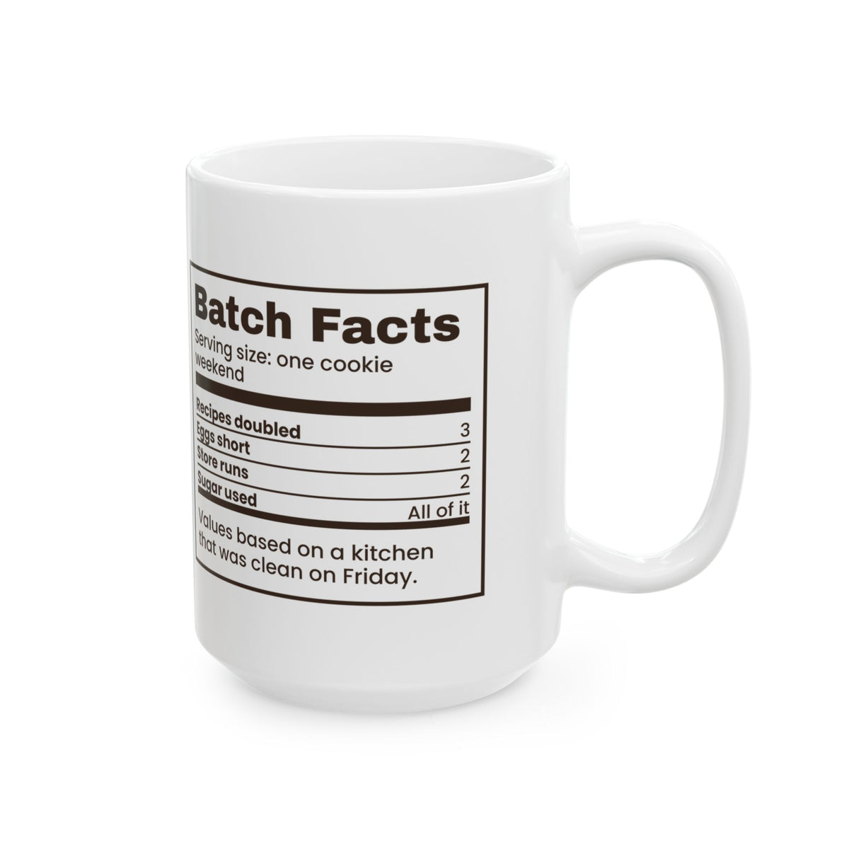 Funny Christmas Cookie Baking Coffee Mug Batch Facts Nutrition Label