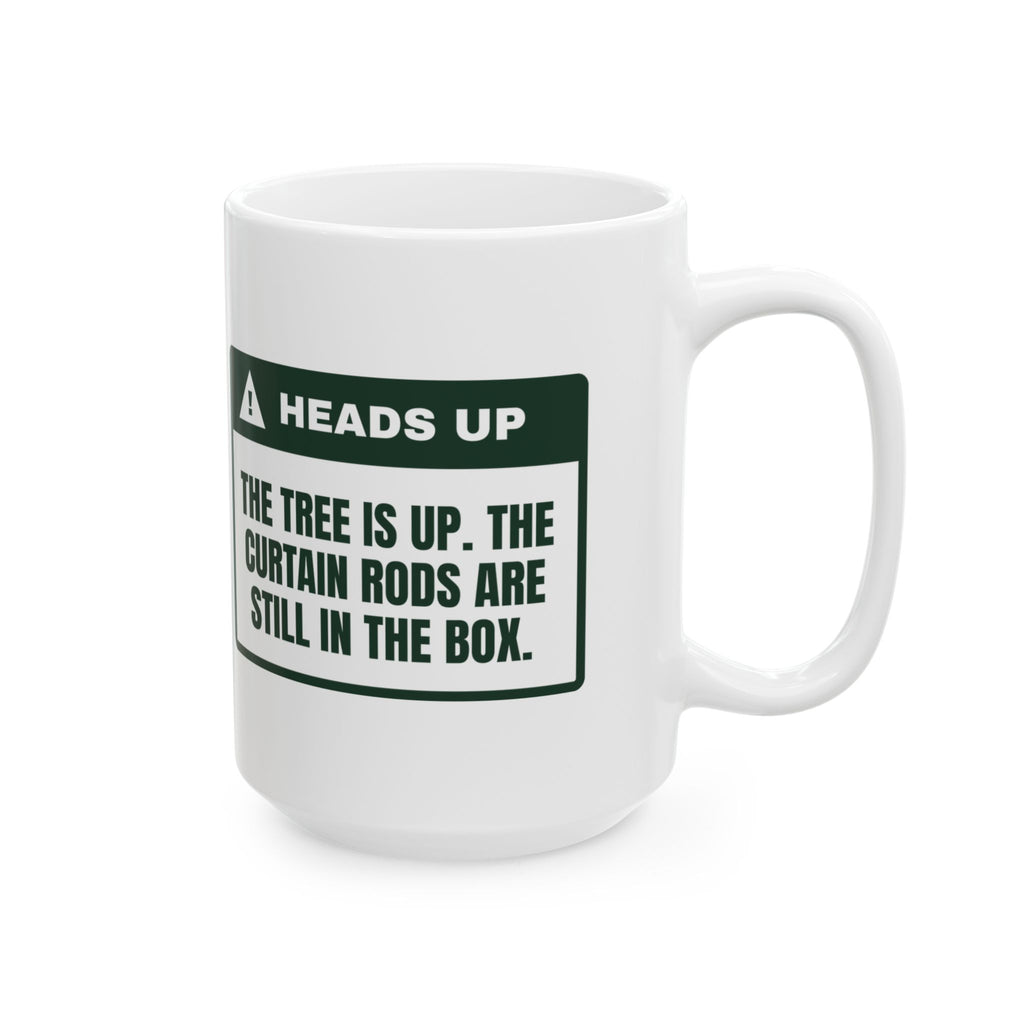 Funny Christmas Coffee Mug Tree Is Up Curtains Are Not Warning Label