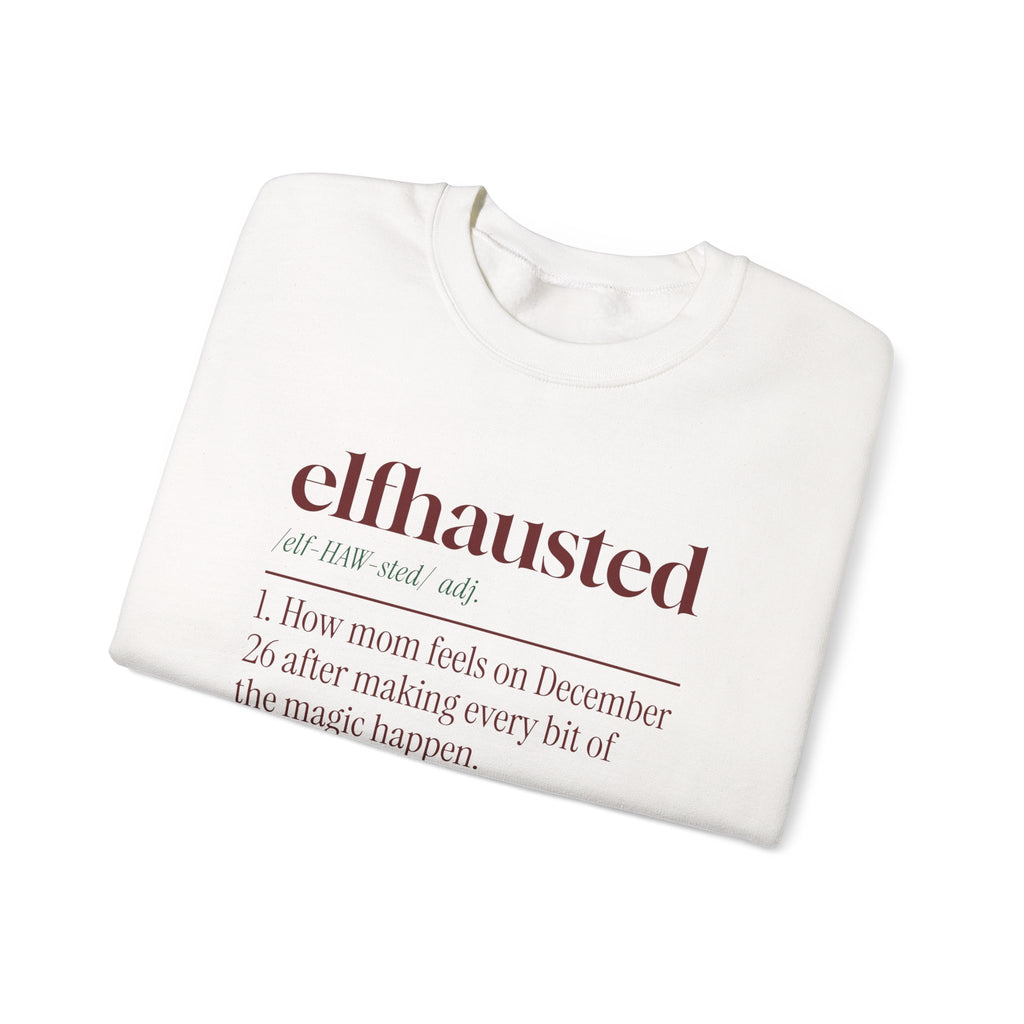 Funny Christmas Mom Sweatshirt Elfhausted Dictionary Definition