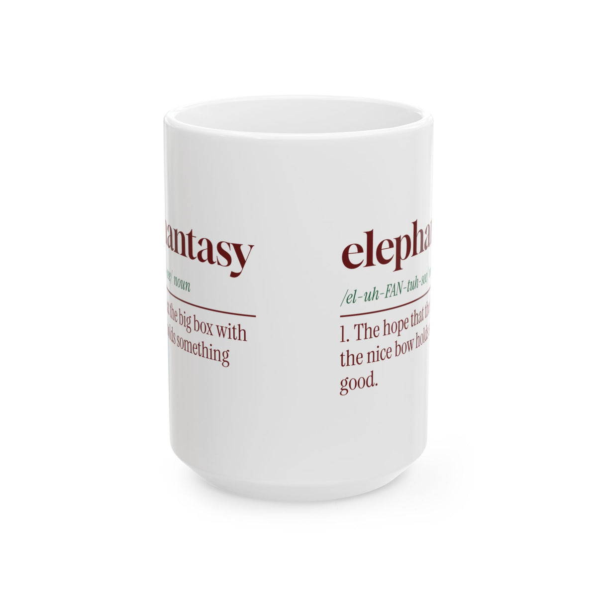 Funny White Elephant Coffee Mug Elephantasy Dictionary Definition