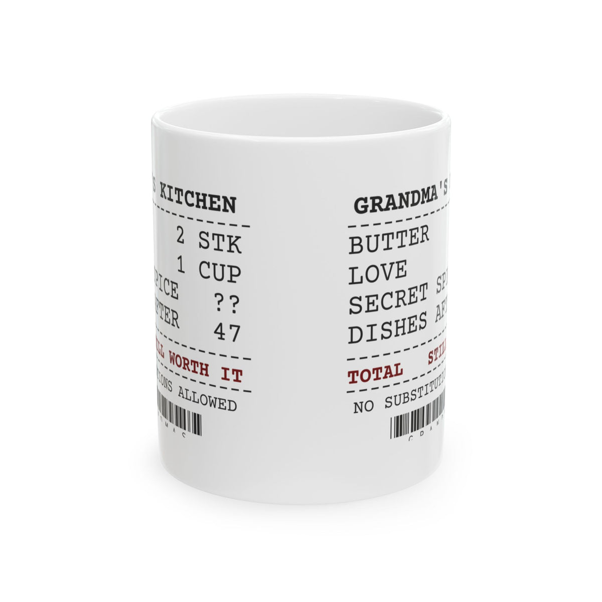 Grandmas Kitchen Receipt Coffee Mug For Cooking