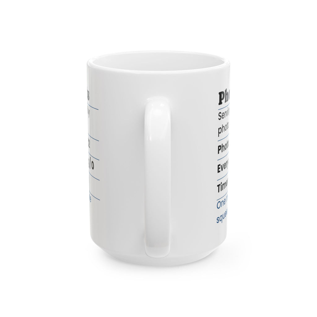 Funny Family Christmas Coffee Mug Photo Facts Family Photographer Label