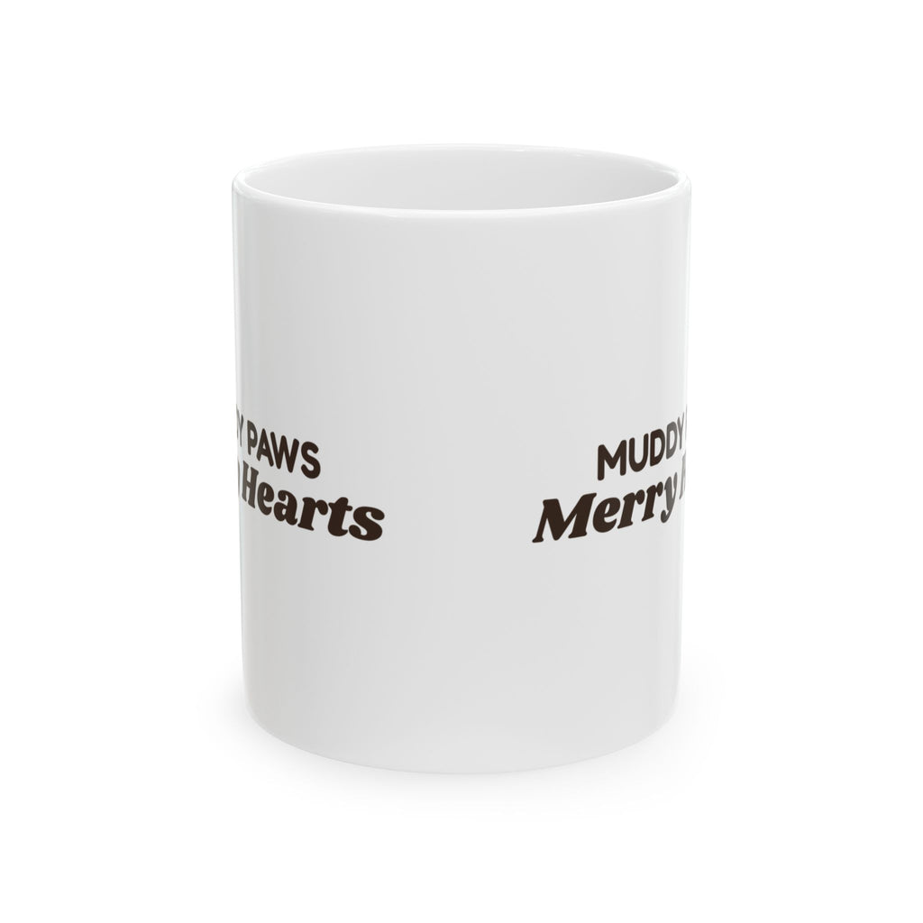 Christmas Dog Coffee Mug Muddy Paws Merry Hearts For Dog Lovers