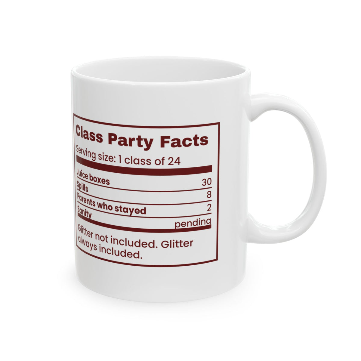 Funny Christmas Teacher Coffee Mug Class Party Facts Nutrition Label