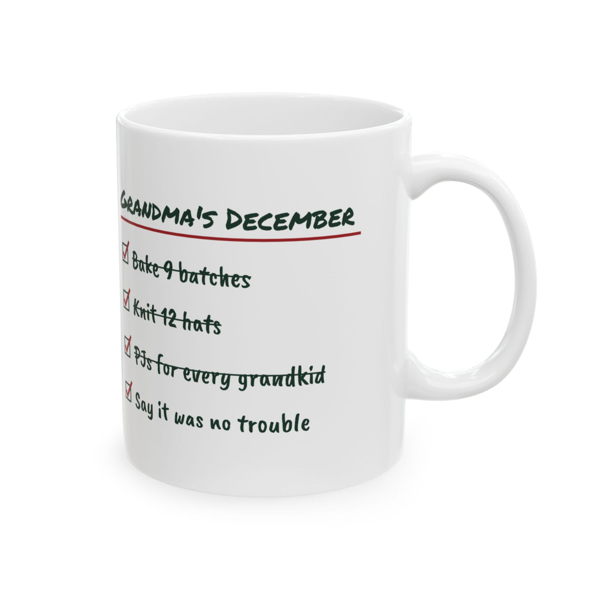 Funny Christmas Coffee Mug Grandma's December Checklist It Was No Trouble
