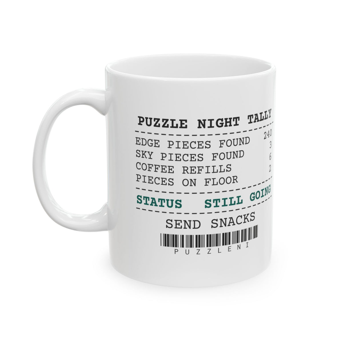 Puzzle Coffee Mug Still Going Send Snacks For Puzzlers