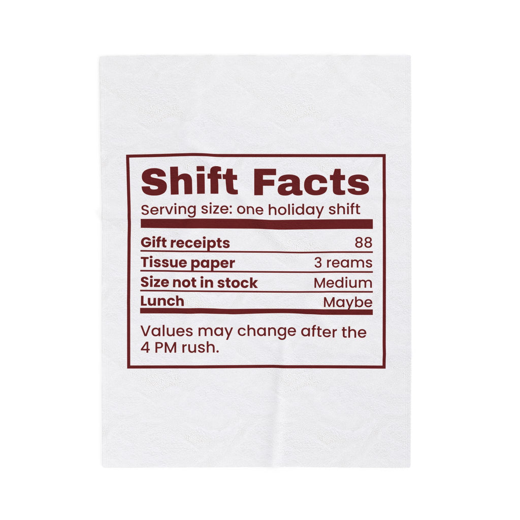 Funny Christmas Retail Worker Throw Blanket Shift Facts Nutrition Label