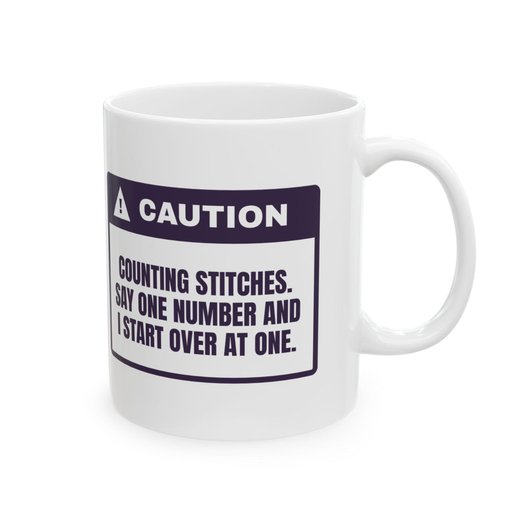 Funny Crochet Coffee Mug Counting Stitches Caution Label For Crocheters