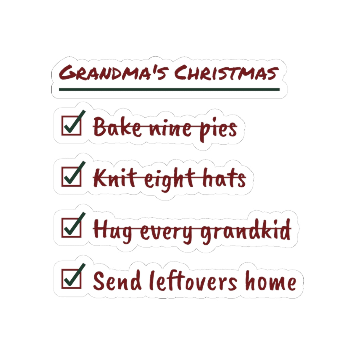 Funny Christmas Grandma Sticker Grandma's Christmas Checklist