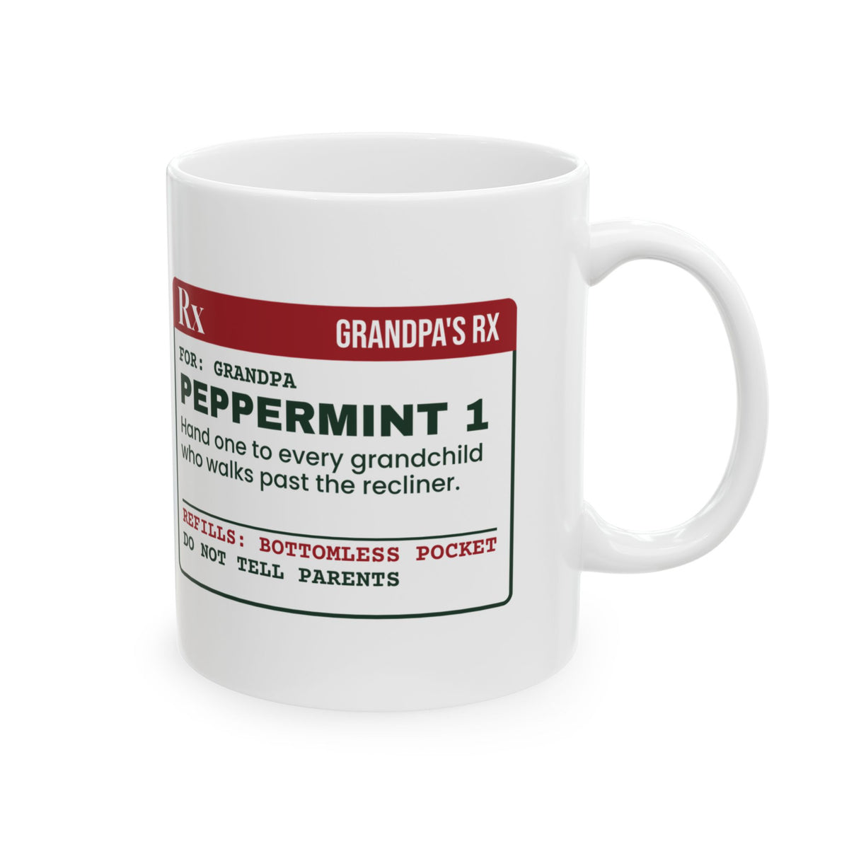Funny Grandpa Christmas Coffee Mug Pocket Peppermints Prescription