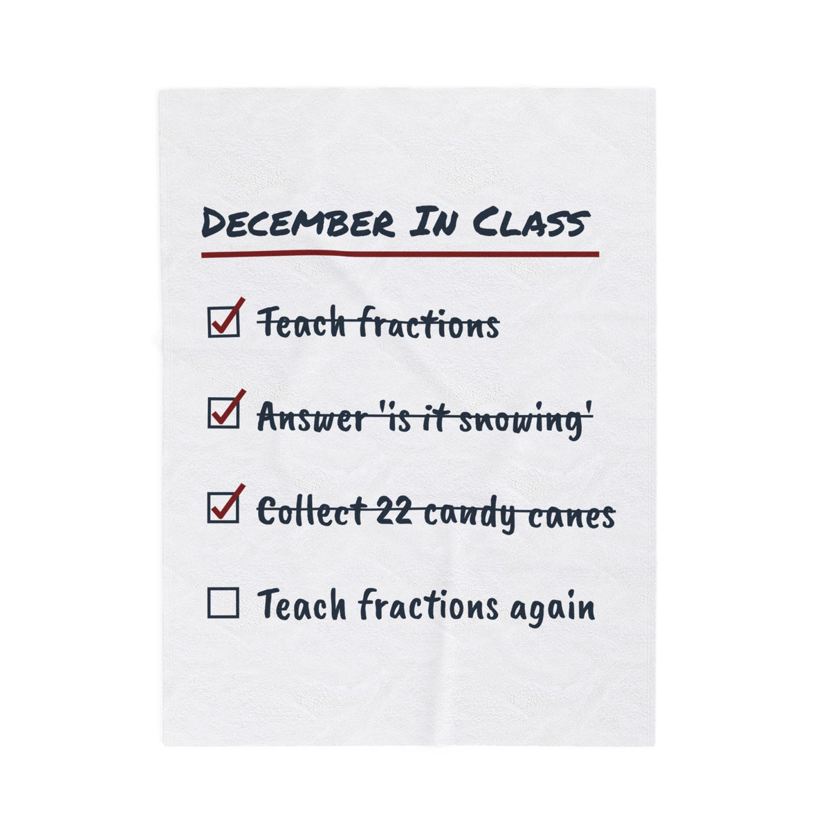 Funny Teacher Christmas Throw Blanket December In Class Checklist