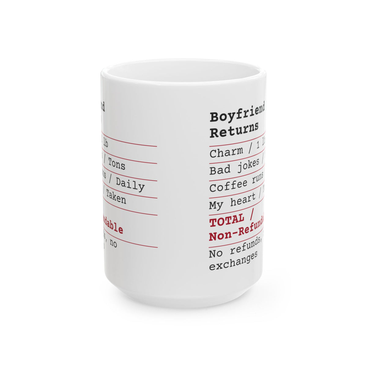 Funny Boyfriend Receipt Coffee Mug Non Refundable For Him