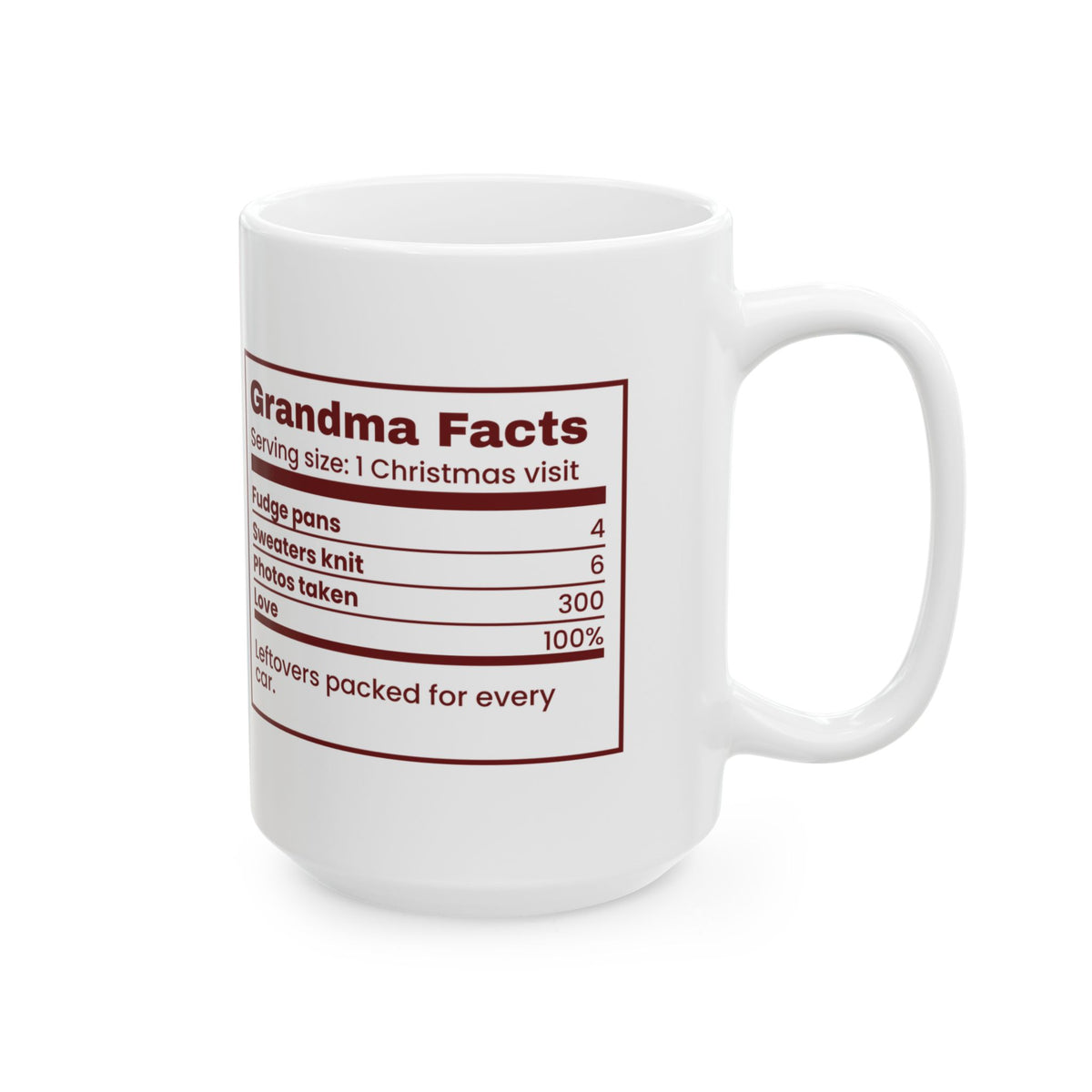 Funny Christmas Grandma Coffee Mug Grandma Facts Nutrition Label