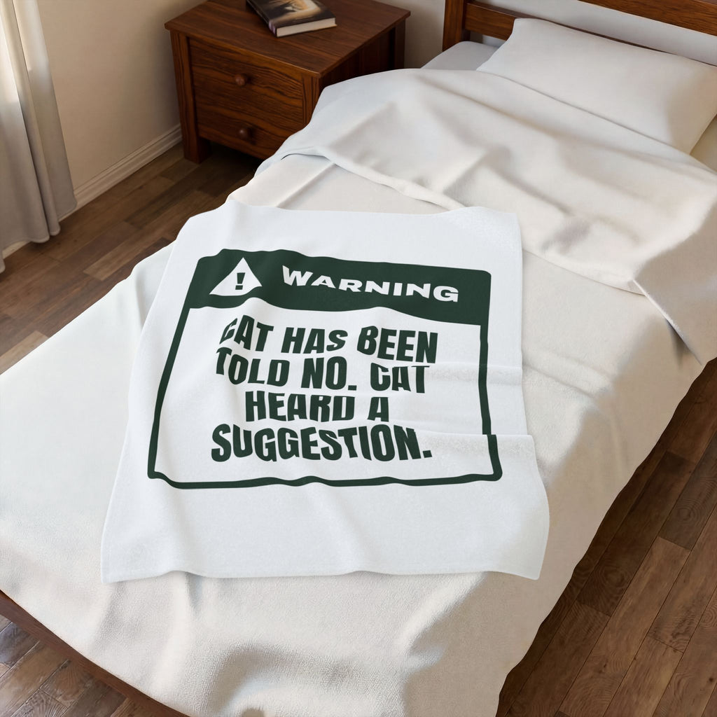 Funny Cat Christmas Throw Blanket Warning Cat Heard A Suggestion