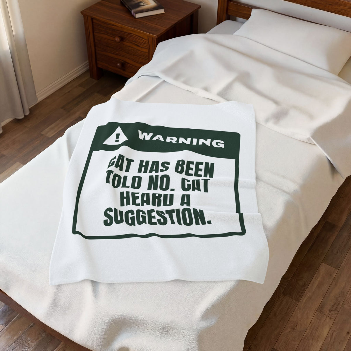 Funny Cat Christmas Throw Blanket Warning Cat Heard A Suggestion