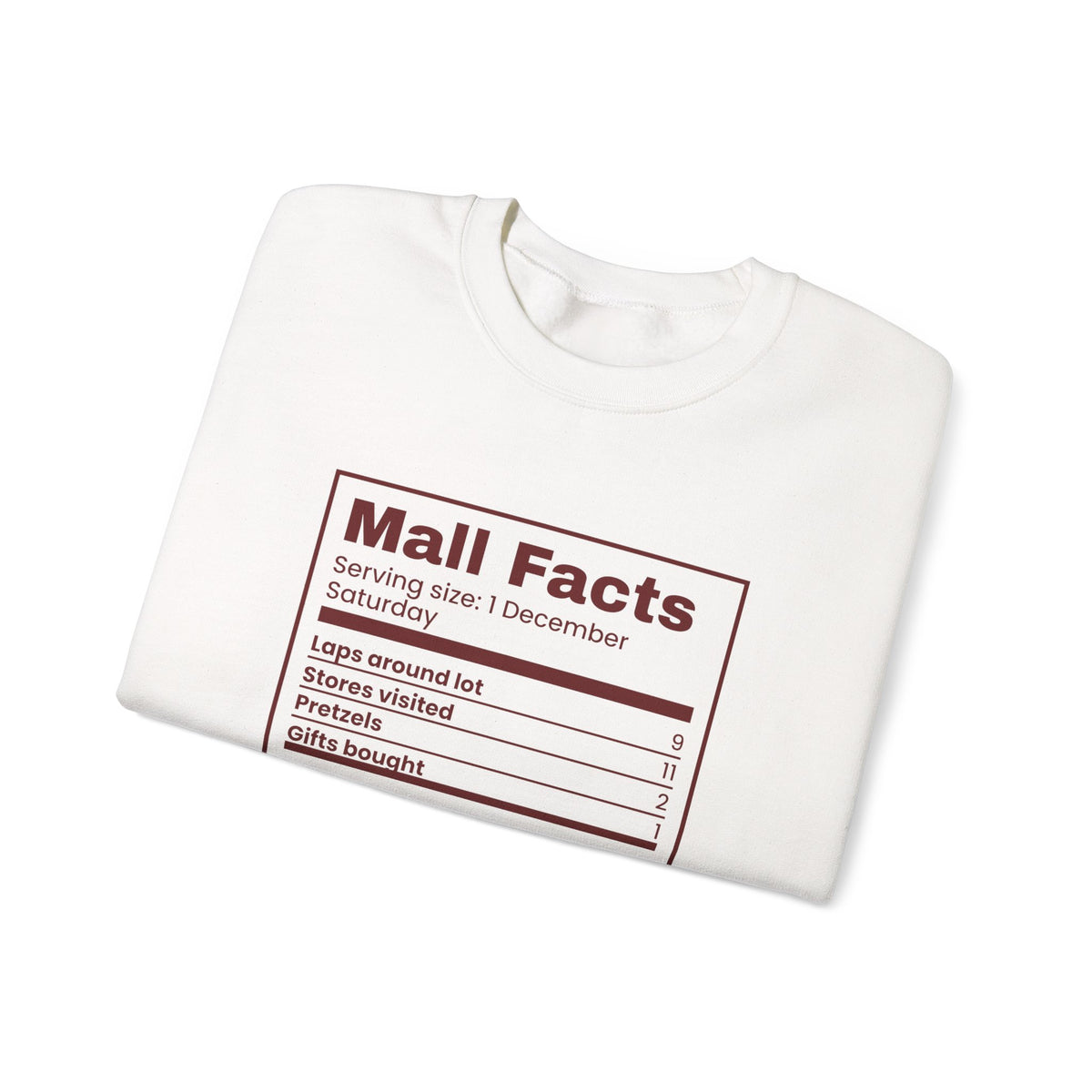 Funny Christmas Shopping Sweatshirt Mall Facts Nutrition Label