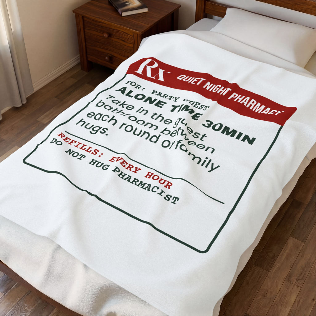 Funny Introvert Christmas Throw Blanket Alone Time Prescription Label