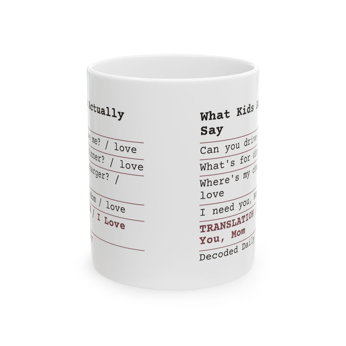 Funny Mom Receipt Coffee Mug I Love You Translated