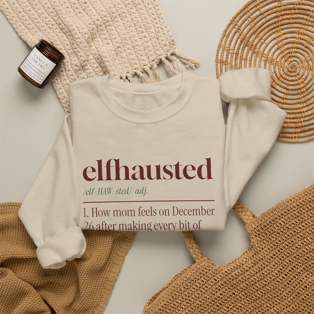 Funny Christmas Mom Sweatshirt Elfhausted Dictionary Definition