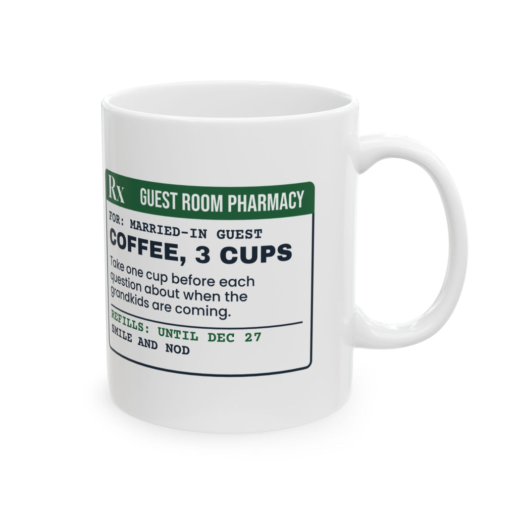 Funny Christmas Coffee Mug Smile And Nod Prescription For In-Laws Visit