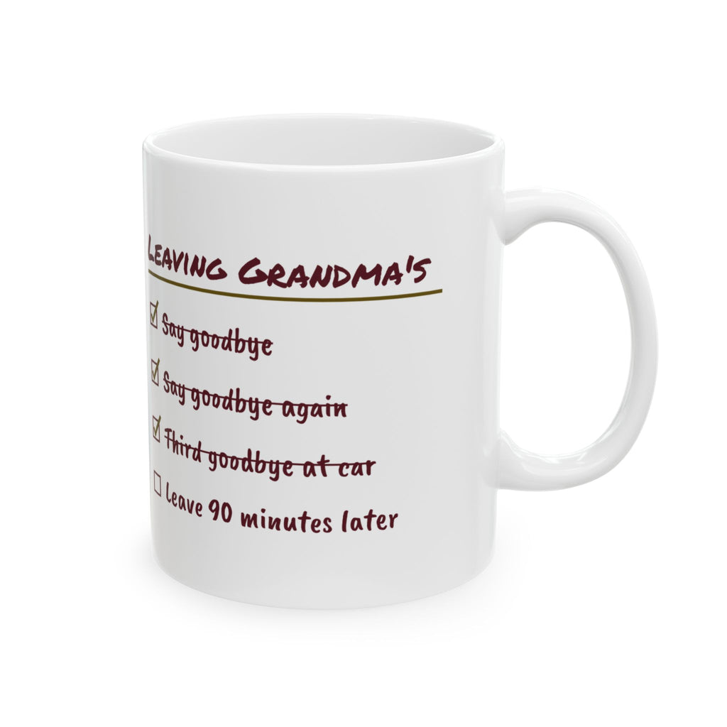 Funny Christmas Family Coffee Mug Leaving Grandmas Long Goodbye List