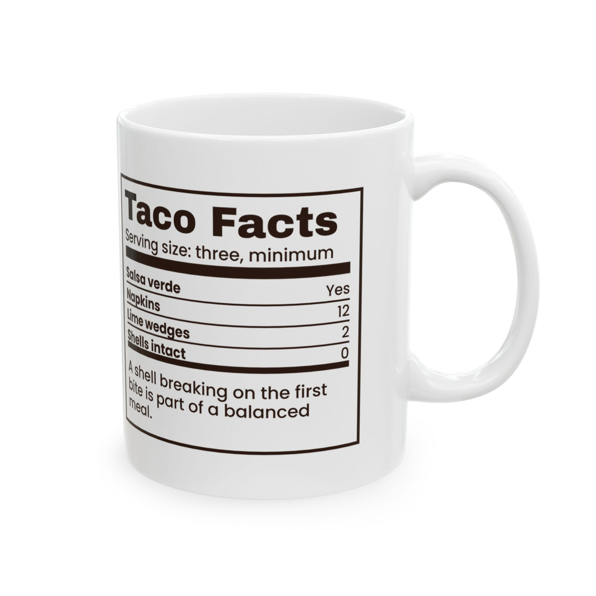 Funny Taco Coffee Mug Taco Facts Nutrition Label For Taco Lovers