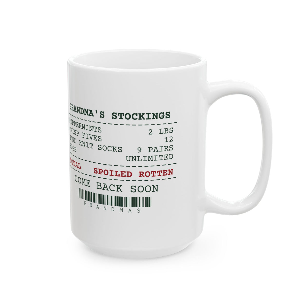 Funny Grandma Christmas Coffee Mug Grandma's Stocking Receipt