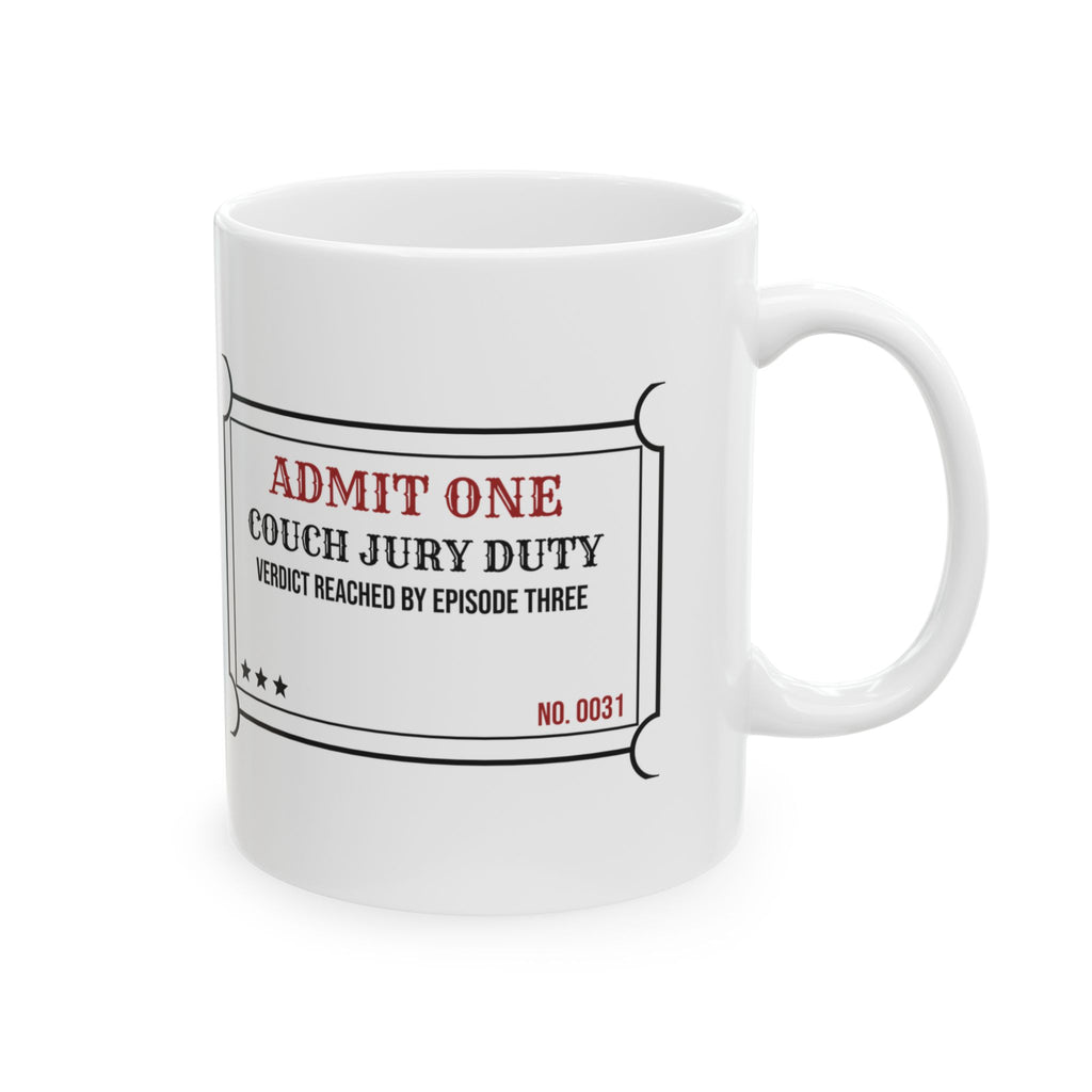Funny True Crime Coffee Mug Couch Jury Duty Verdict By Episode Three