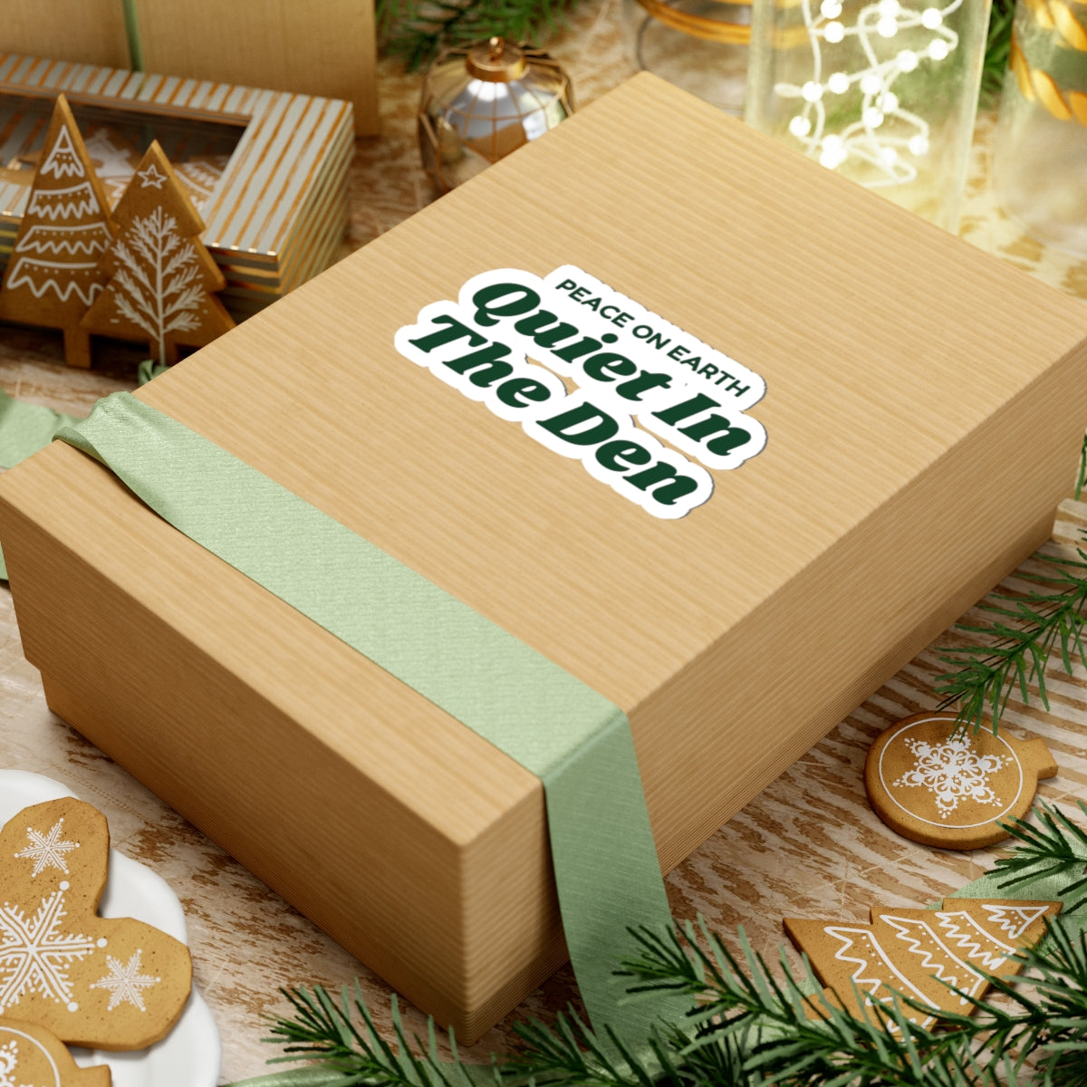 Funny Christmas Sticker Peace On Earth Quiet In The Den Introvert