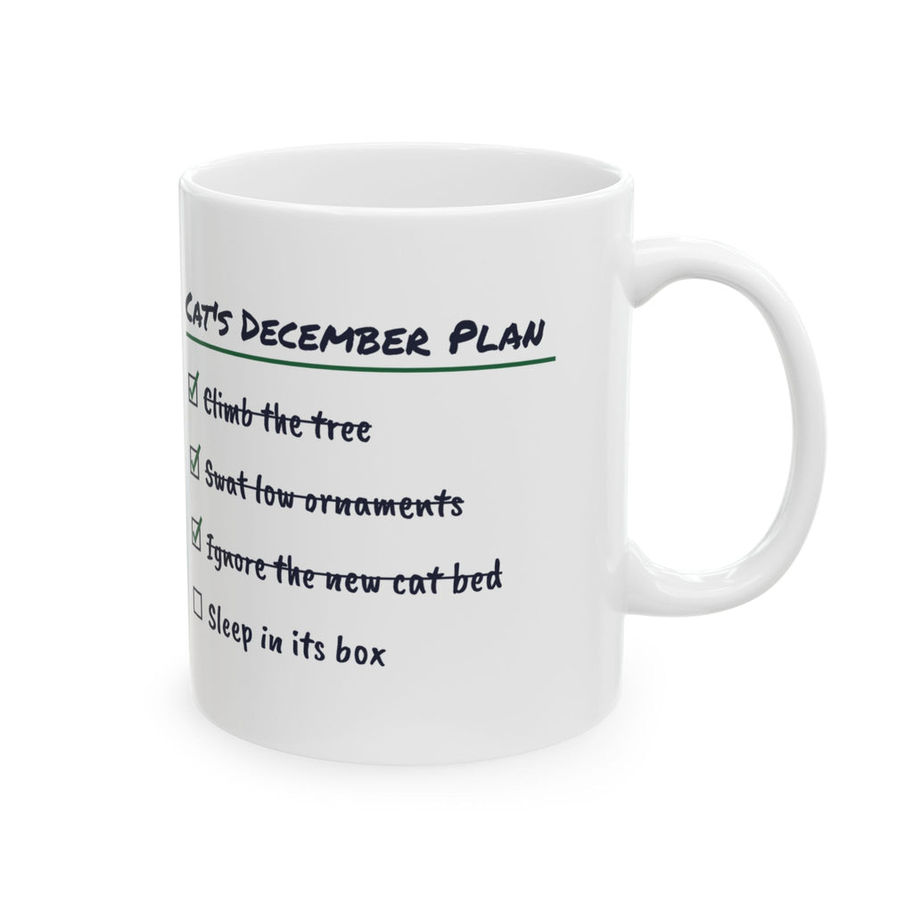 Funny Christmas Cat Coffee Mug Cat's December Plan Checklist