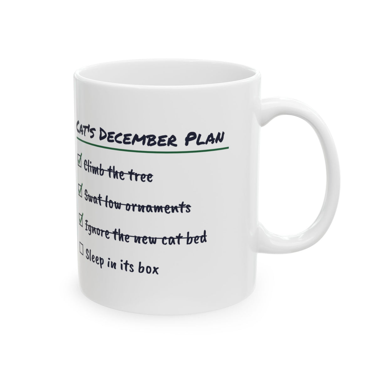 Funny Christmas Cat Coffee Mug Cat's December Plan Checklist