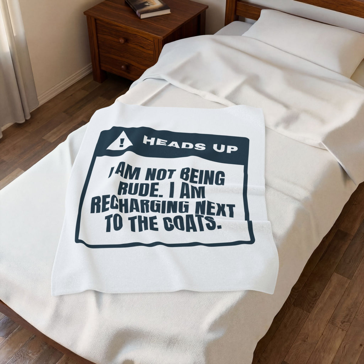 Funny Introvert Holiday Party Throw Blanket Recharging Next To The Coats