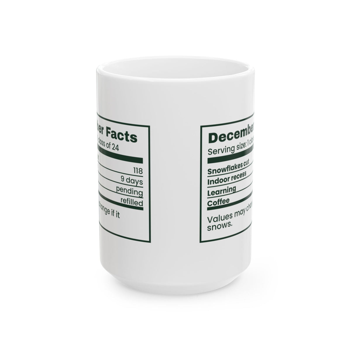 Funny Christmas Coffee Mug December Facts Indoor Recess 9 Days