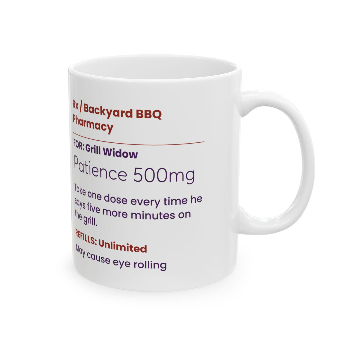 Funny Grill Widow Coffee Mug Prescription Label For BBQ Spouse