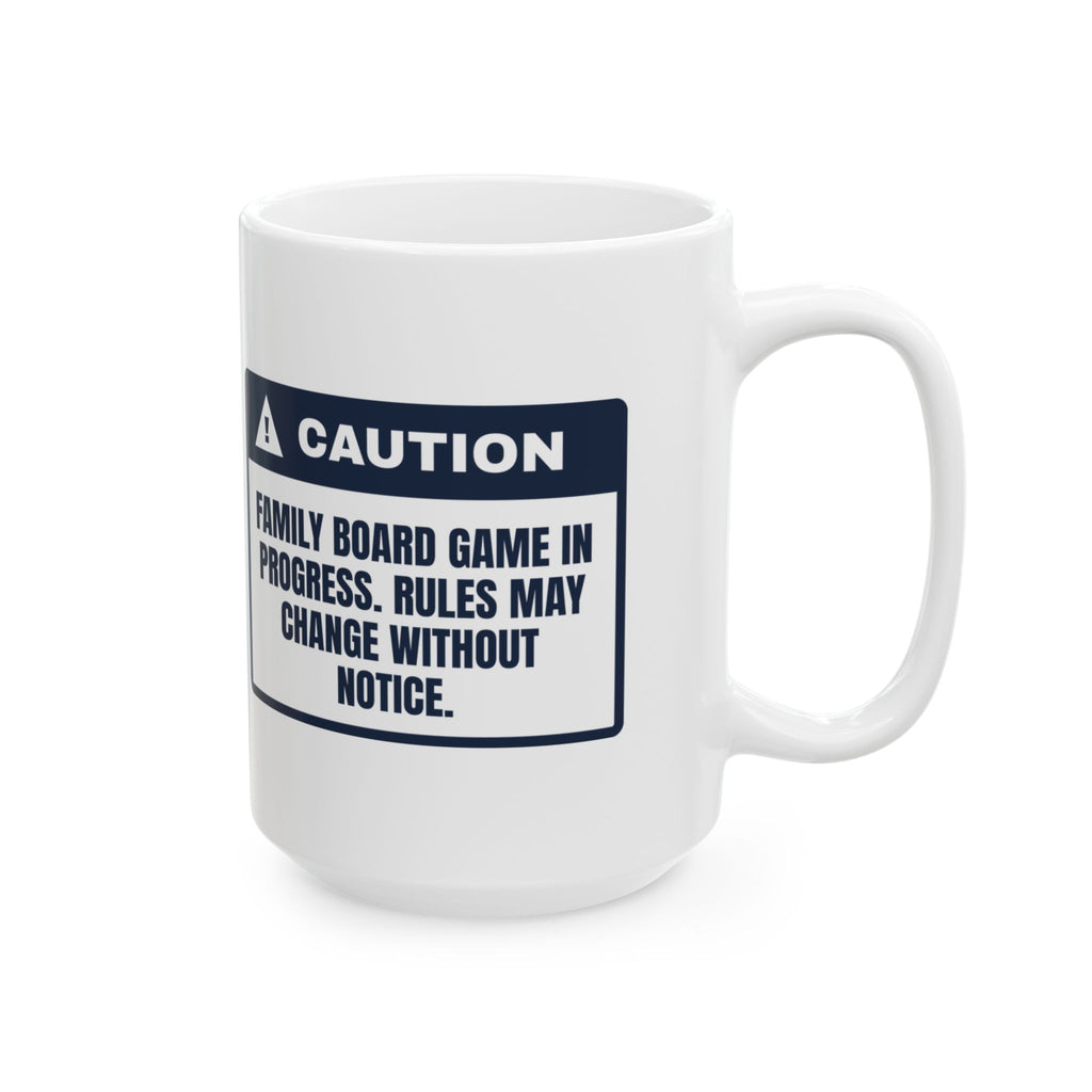 Funny Family Christmas Coffee Mug Family Game Night Caution Label