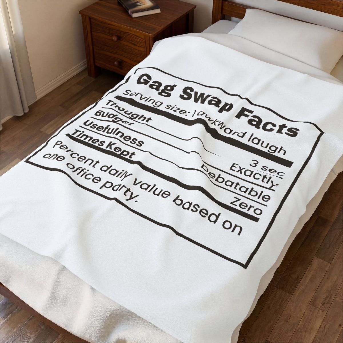 Funny White Elephant Throw Blanket Gag Swap Facts Nutrition Label