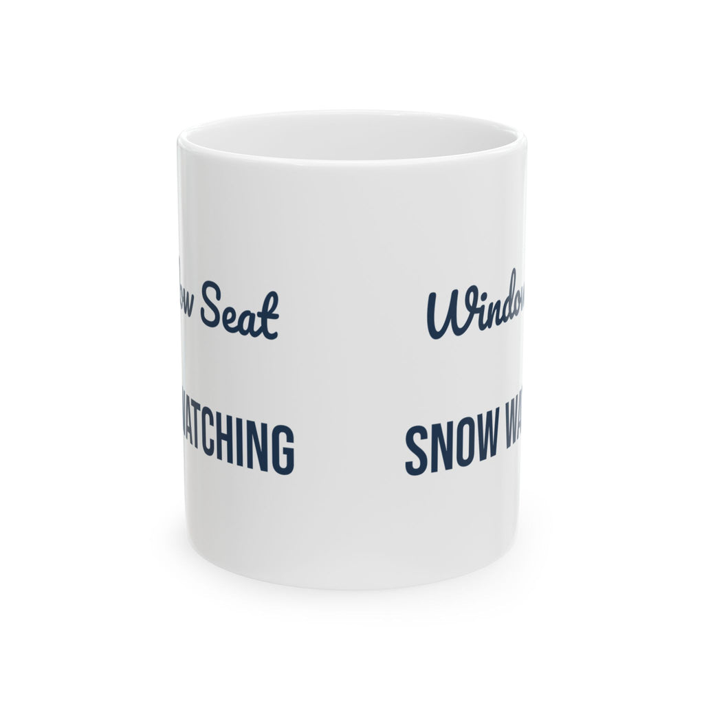 Cozy Winter Coffee Mug Window Seat Snow Watching