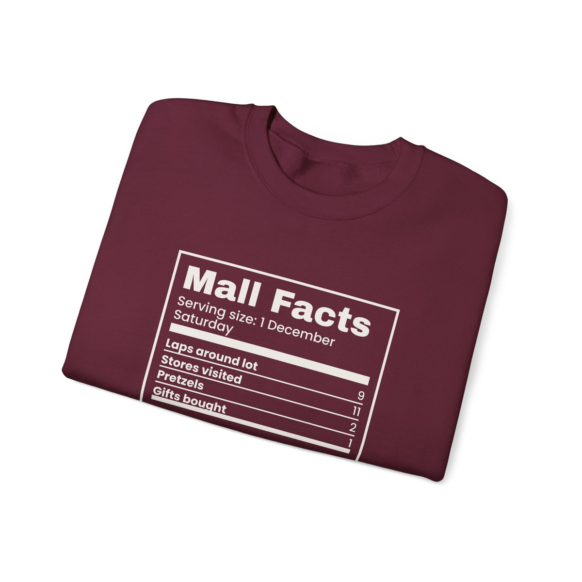 Funny Christmas Shopping Sweatshirt Mall Facts Nutrition Label