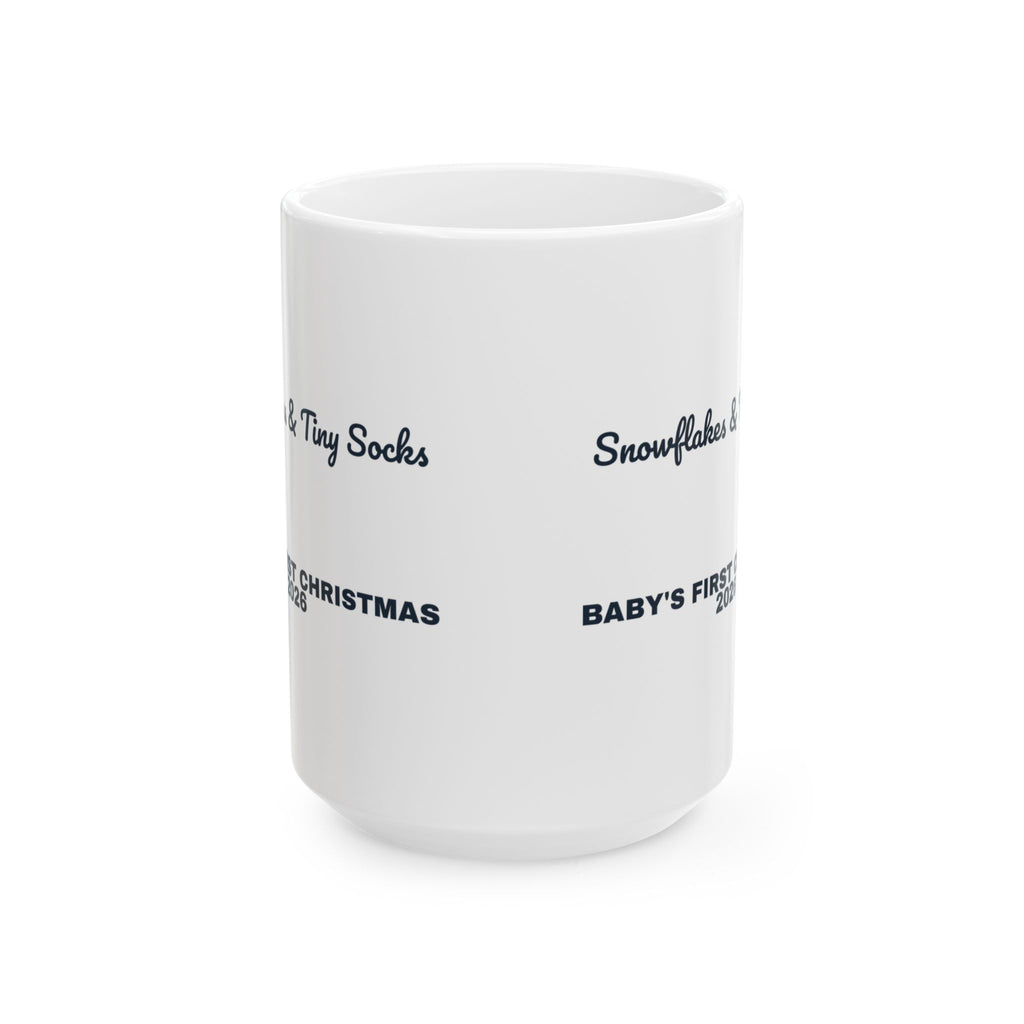 Baby's First Christmas Coffee Mug 2026 Snowflakes And Tiny Socks