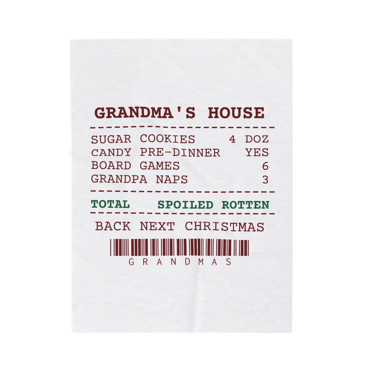Funny Grandparents Christmas Throw Blanket Grandma's House Receipt