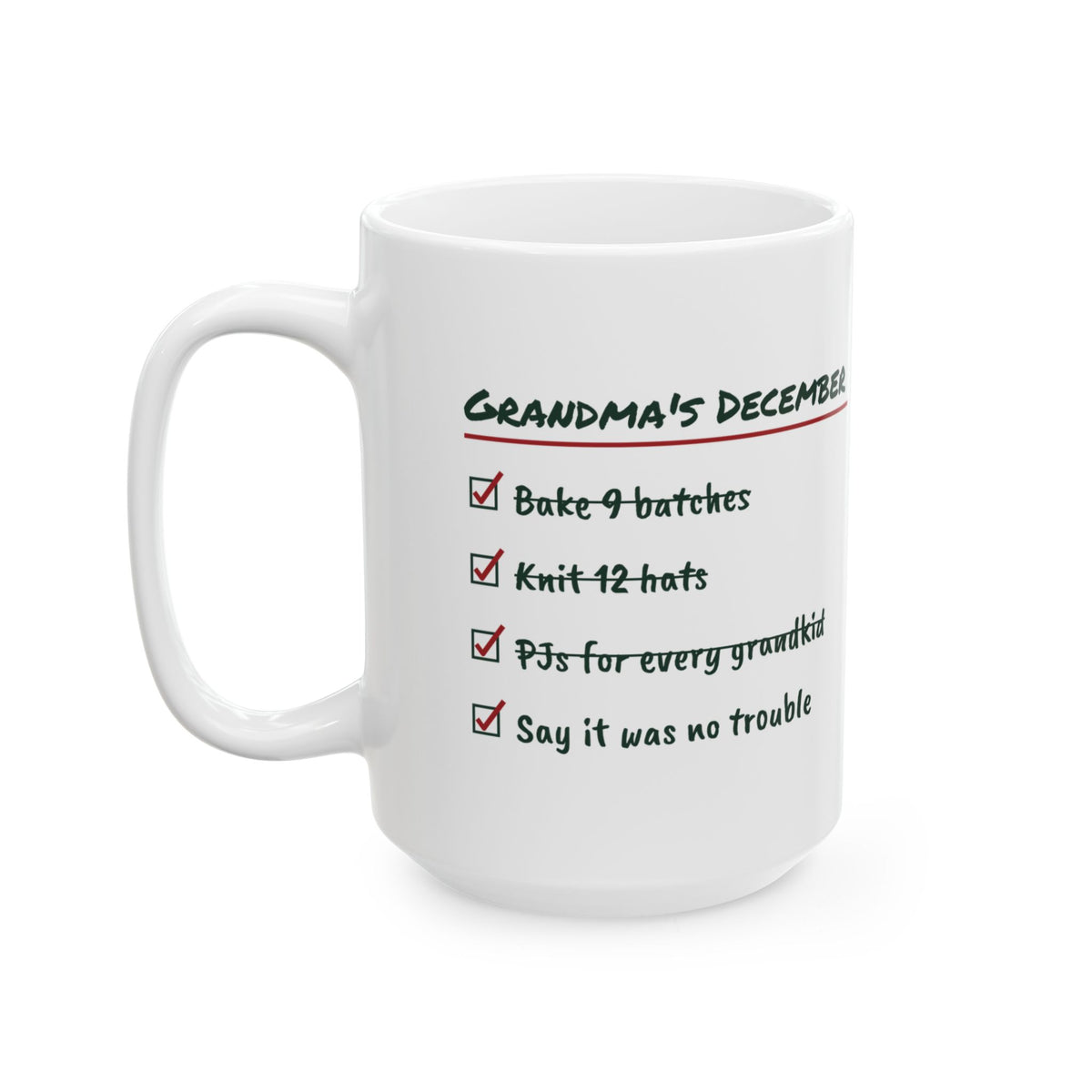 Funny Christmas Coffee Mug Grandma's December Checklist It Was No Trouble