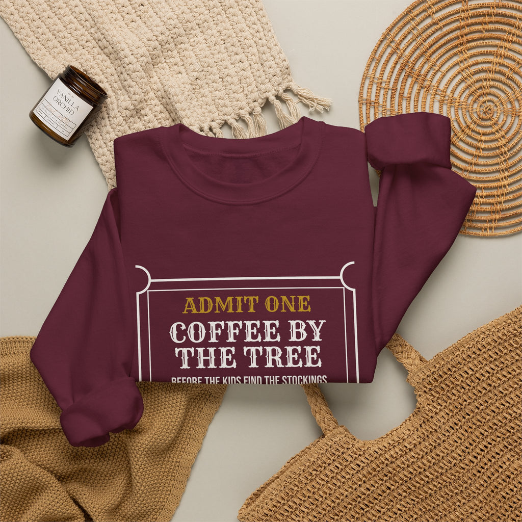 Christmas Sweatshirt Coffee By The Tree Lights On House Quiet