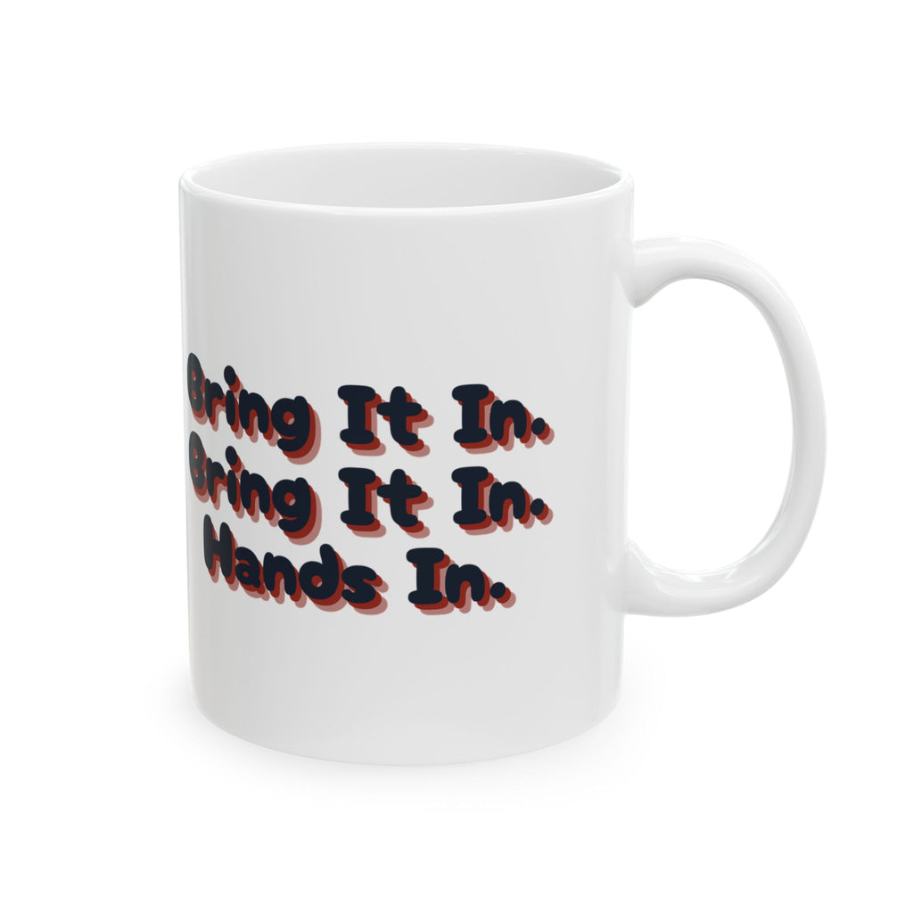 Funny Coach Coffee Mug Bring It In Hands In Retro Huddle Design