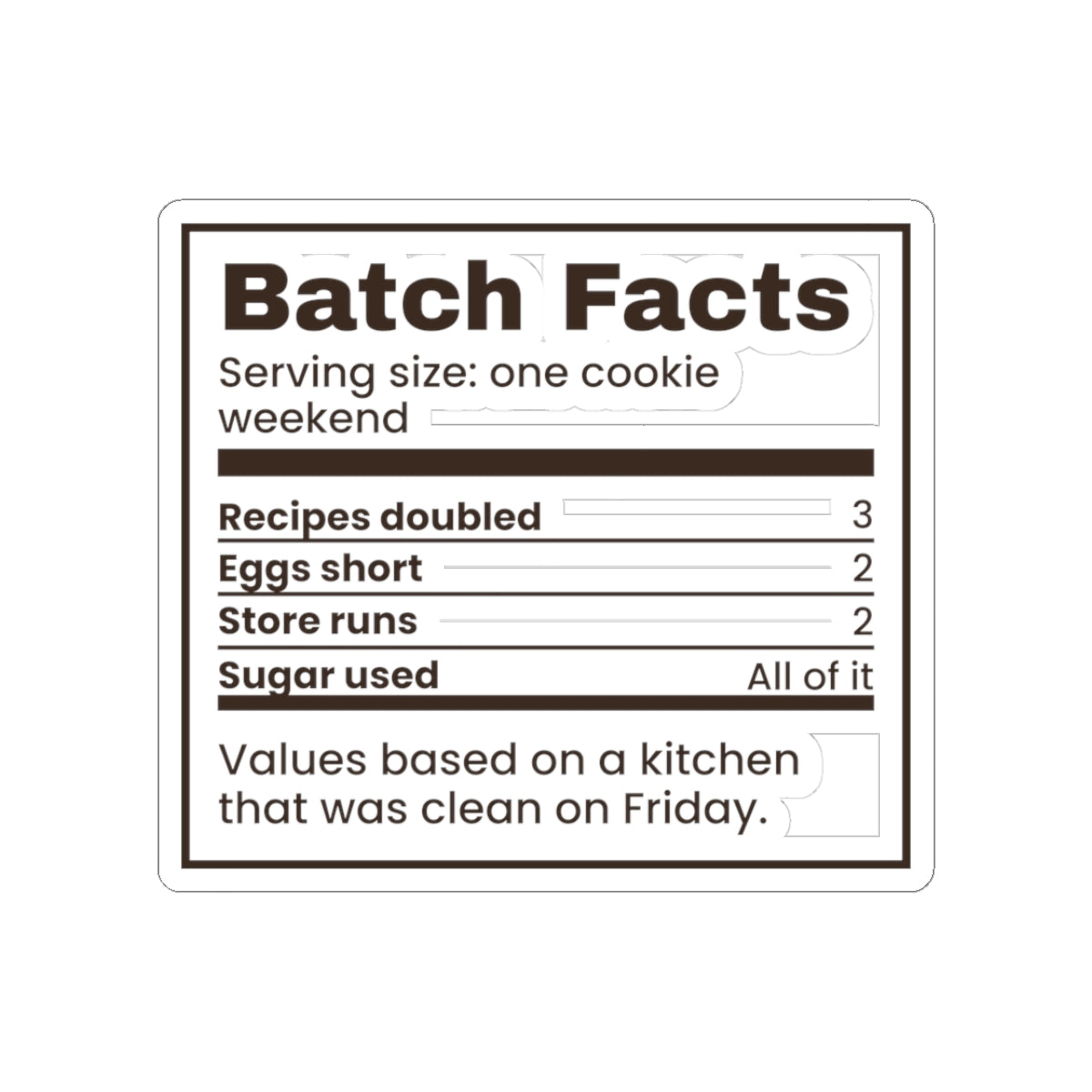 Funny Christmas Cookie Baking Sticker Batch Facts Nutrition Label