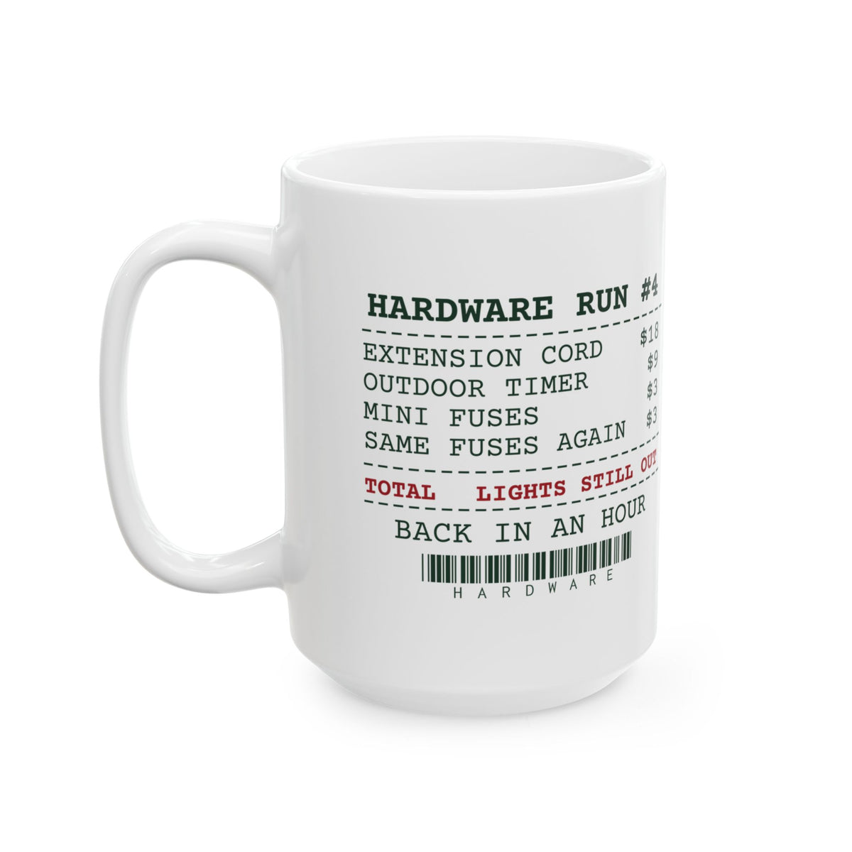 Funny Christmas Dad Coffee Mug Hardware Run Receipt Lights Still Out