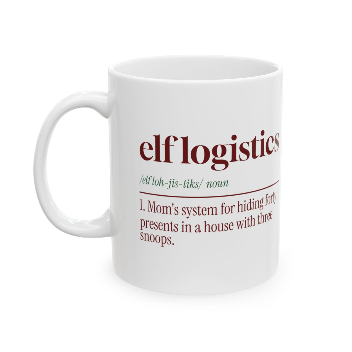 Funny Christmas Mom Coffee Mug Elf Logistics Dictionary Definition
