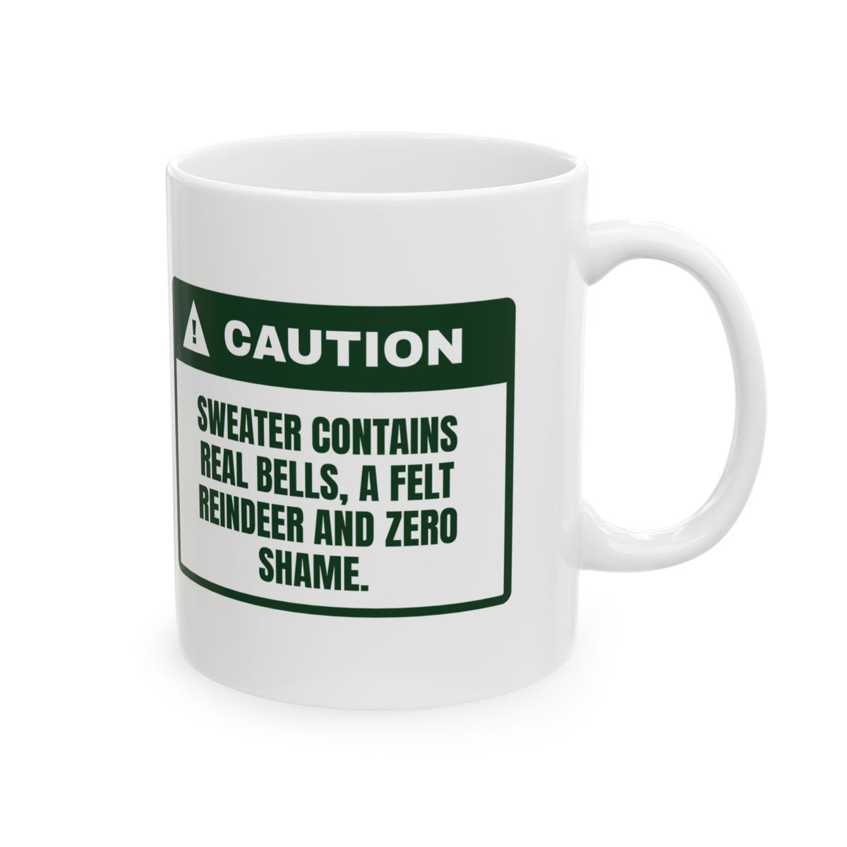 Funny Christmas Coffee Mug Real Bells Felt Reindeer Zero Shame