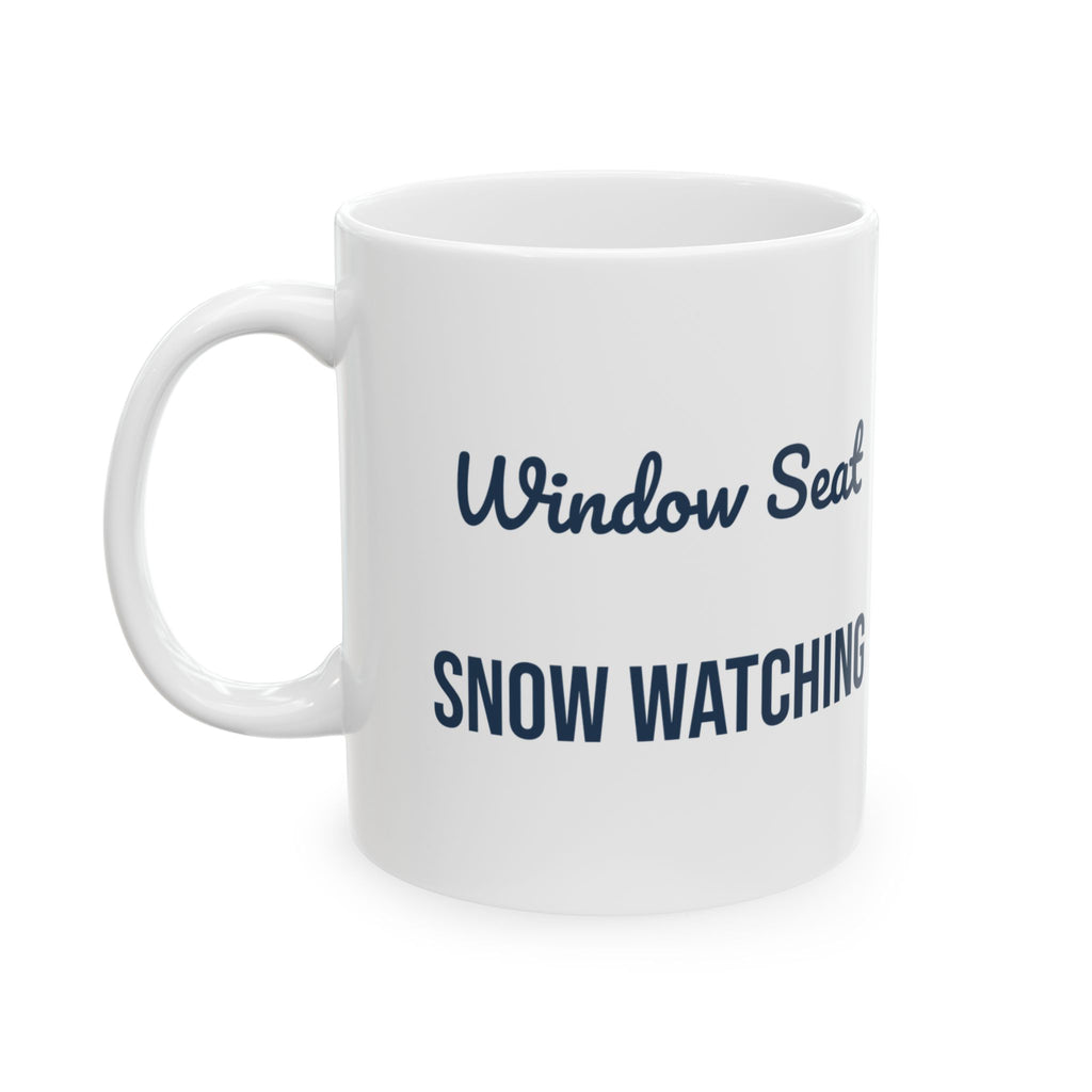 Cozy Winter Coffee Mug Window Seat Snow Watching